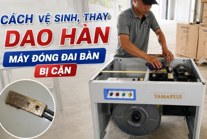 Hình ảnh Cách Vệ Sinh, Thay Dao Hàn Máy Đóng Đai Bàn Bị Cặn  